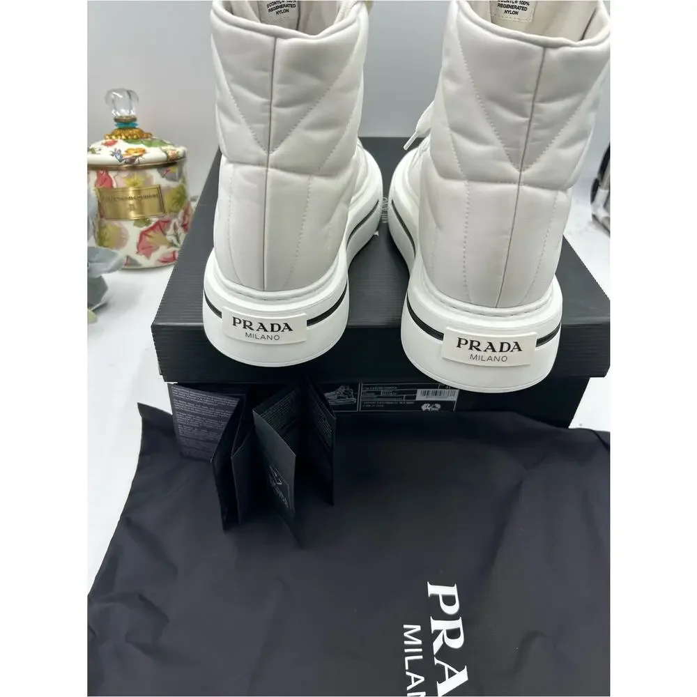 Women's Prada re-nylon and brushed leather high top sneakers size 41/11 US